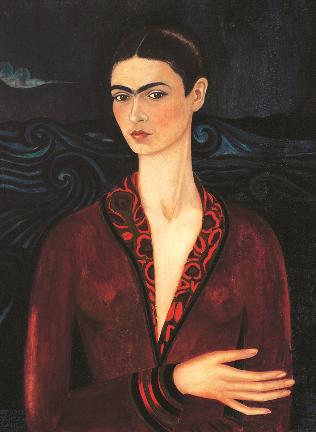 벨벳 드레스를 입은 자화상_Self-portrait wearing a velvet dress, 1926, Oil on canvas, 12.5x17cm.jpg