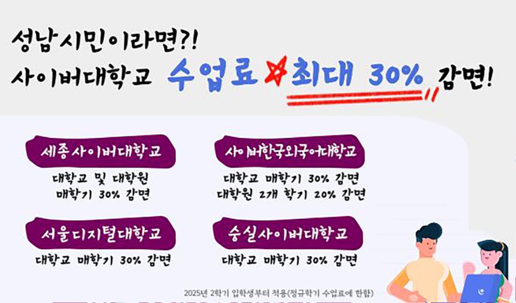 미래교육과-성남시민 4곳 사이버대학교 수업료 최대 30% 감면 홍보 이미지.jpg